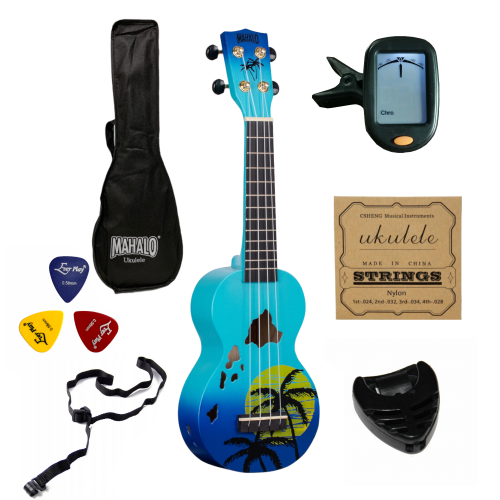 Ukulele sopranowe Mahalo Hawai niebieskie zestaw