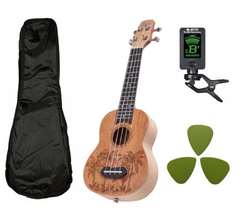 Ukulele Sopranowe Palmy Grawerowane Laila + Akcesoria