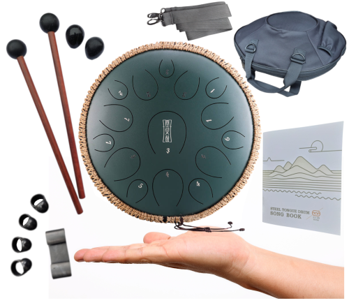 Tongue Drum Bęben Eteryczny 14" - Hluru Handpan Mineralna Zieleń