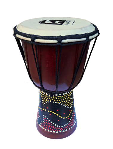 Djembe Drewniane mahoniowe 20 cm-  Ever Play - Żółto- Czerwone