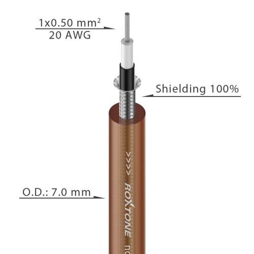 Kabel instrumentalny Jack 6,3mm 5m Roxtone TGJJ110L5 TBN