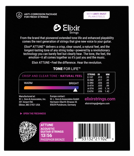 Struny Do Gitary Akustycznej Elixir Attune 13-56 Phosphore Bronze powlekane