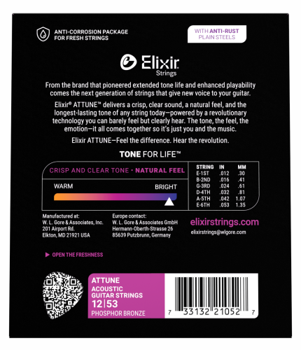 Struny Do Gitary Akustycznej Elixir Attune 12-53 Phosphore Bronze powlekane