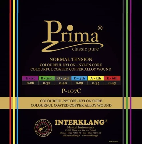 Kolorowe struny do gitary klasycznej z zapasową struną D4 – Prima P‑107C