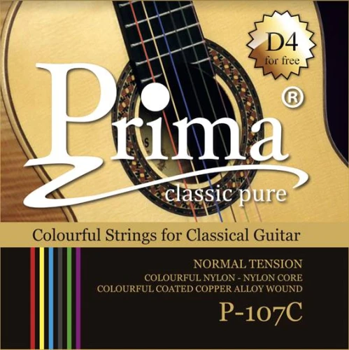 Kolorowe struny do gitary klasycznej z zapasową struną D4 – Prima P‑107C