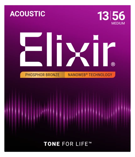 Struny Elixir NanoWeb Phosphor Bronze 13‑56 Medium – trwałe struny akustyczne z powłoką NanoWeb