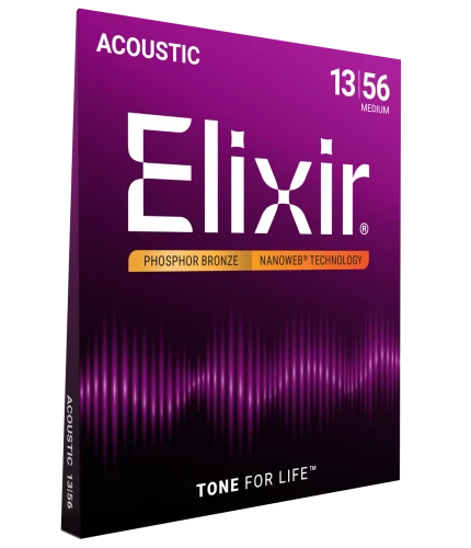 Struny Elixir NanoWeb Phosphor Bronze 13‑56 Medium – trwałe struny akustyczne z powłoką NanoWeb