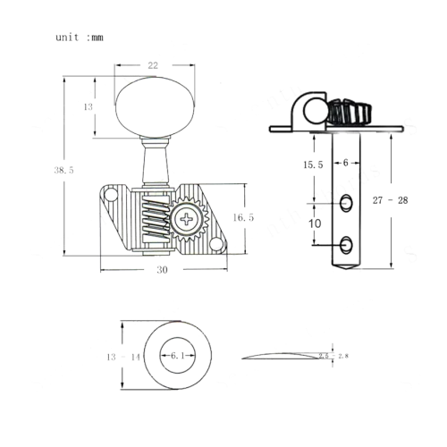 Klucze do gitary akustycznej Kera Audio FTSK-3R3L/BK (3+3)