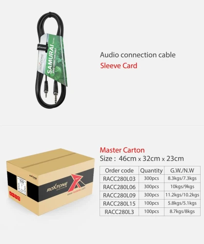 Kabel audio Jack 3.5mm stereo / Jack 6.3mm stereo 1,5m Roxtone SACC280L1.5