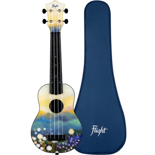 Ukulele sopranowe Flight TUS40 Dandelions – kolorowy wzór, top lipa, korpus ABS, pokrowiec w zestawie