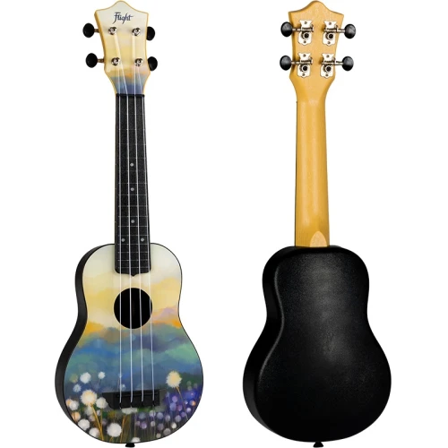 Ukulele sopranowe Flight TUS40 Dandelions – kolorowy wzór, top lipa, korpus ABS, pokrowiec w zestawie