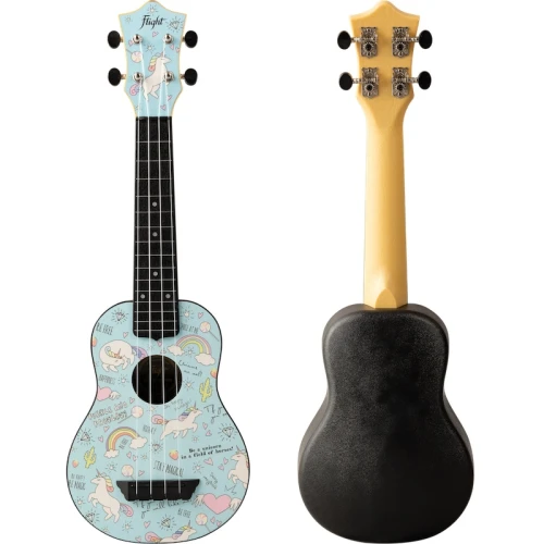 Ukulele sopranowe Flight TUS40 Unicorn – kolorowy wzór, top z lipy, konstrukcja ABS, pokrowiec w zestawie
