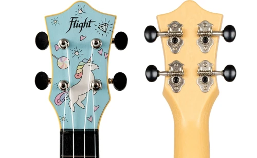 Ukulele sopranowe Flight TUS40 Unicorn – kolorowy wzór, top z lipy, konstrukcja ABS, pokrowiec w zestawie