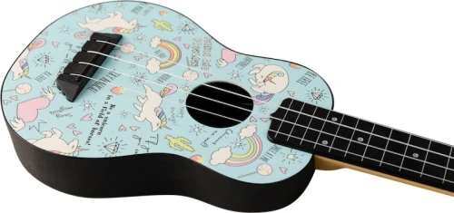Ukulele sopranowe Flight TUS40 Unicorn – kolorowy wzór, top z lipy, konstrukcja ABS, pokrowiec w zestawie