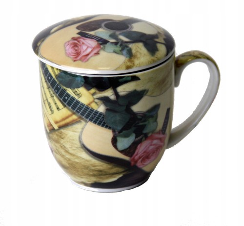 Kubek muzyczny z zaparzaczem gitara porcelanowy