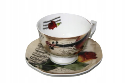 Filiżanka muzyczna skrzypce porcelanowa zestaw