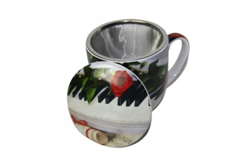 Kubek muzyczny z zaparzaczem pianino porcelanowy