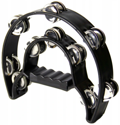 Tamburyn PODWÓJNY z Tworzywa - 20 Par Dzwonków CZARNY