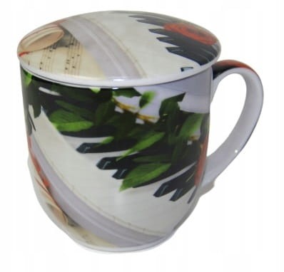 Kubek muzyczny z zaparzaczem pianino porcelanowy