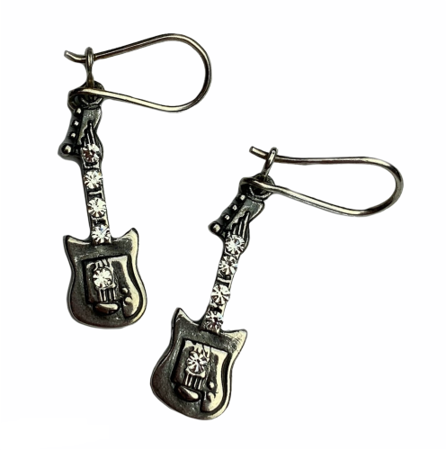Kolczyki gitara elektryczna para srebrne wiszące
