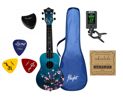 Ukulele Sopranowe Flight Sakura TUS32 Kwiaty ZESTAW