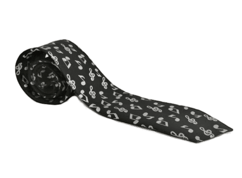 Muzyczny Krawat z Nutami - Czarny w Białe Nutki