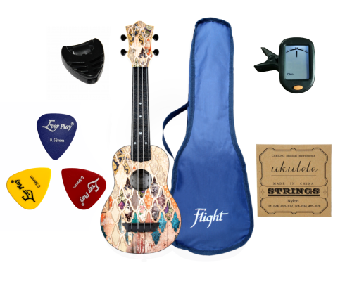 Flight TUS40 Granada ukulele sopranowe MEGA ZESTAW