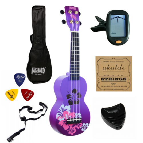 Ukulele Sopranowe Mahalo Hibiskus Fioletowe ZESTAW