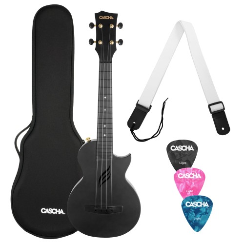 Cascha Carbon Fibre Black ukulele koncertowe super zestaw
