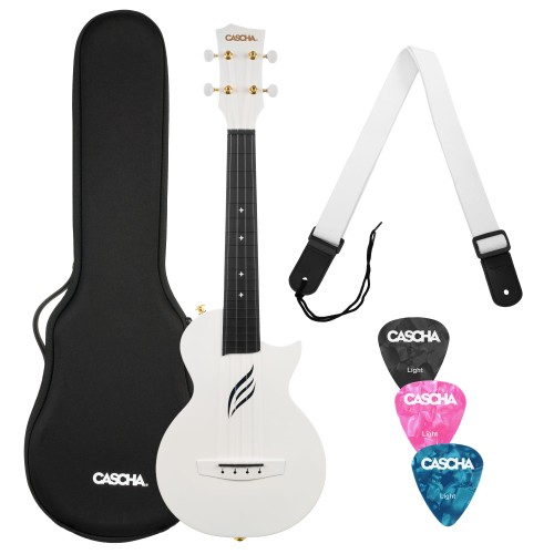 Cascha Carbon Fibre White ukulele koncertowe super zestaw