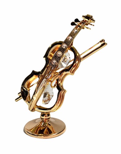 Figurka Muzyczna Skrzypce - Złota z Kryształem Swarovskiego